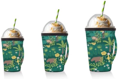 Animais fofos Plantas de pássaros tropicais engraçados Manga de café gelada reutilizada com manga de neoprene para refrigerante,