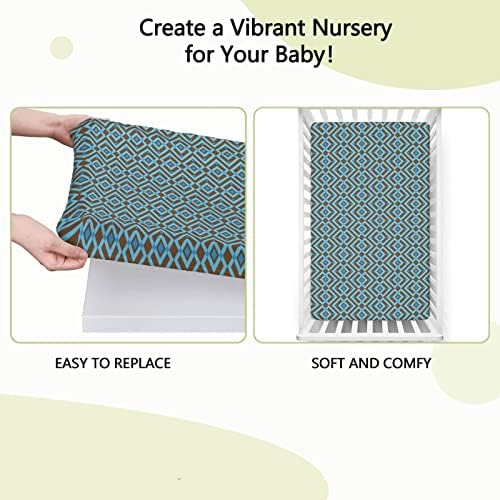 Mini-berço com tema geométrico folhas de berço, lençóis de berço portáteis lençóis de colchão de colchão para meninas para meninos, 24 “x38“, céu Blue Brown