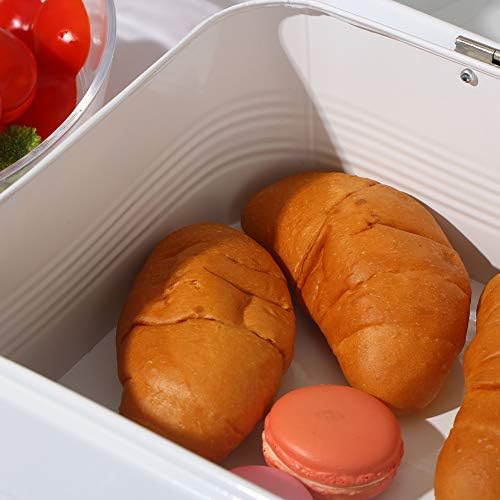 Caixa de pão grande para cozinha, caixa de armazenamento de pão de metal com tampa, 16,3 x9 x6.7 , branco
