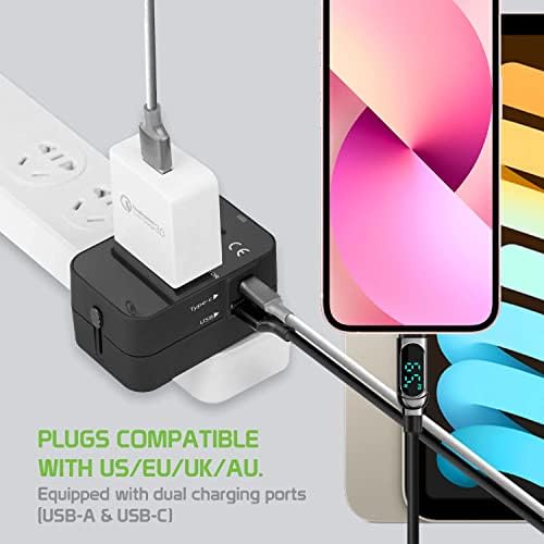 Viagem USB Plus International Power Adapter Compatível com HTC 601E para energia mundial para 3 dispositivos USB TypeC,