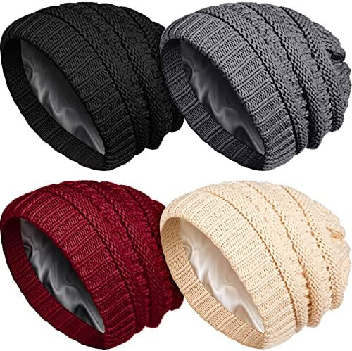 Geipos de inverno geyoga cetim alinhados com chapéus de malha grossos de malha lamacos para mulheres