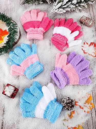 Cetinior 5 pares Luvas para crianças luvas de dedos de malha de malha quente Luvas de inverno para meninos e meninas de suprimentos