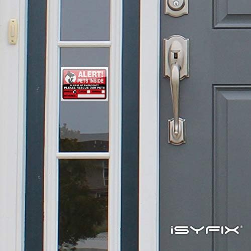 Isyfix Pets Inside Alert Signs Setas Adesivos - 4 pacote 7x5 polegadas - Para janela, porta, casa, escritório, vinil auto -adesivo, laminado para UV UV final, clima, arranhão, água e resistência