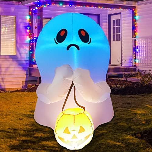 Comin 4 pés Halloween Inflável ao ar livre Fantasma fofo com abóbora, decorações de metero