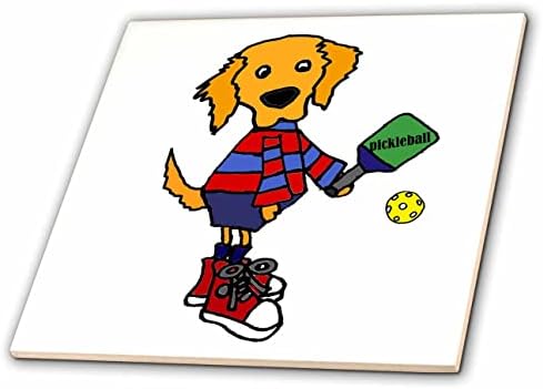 3drosrose engraçado fofo dourado retriever cachorro jogando desenhos esportivos de pickleball - azulejos