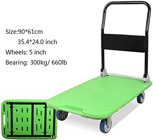 Furuiwufeng Hand Trucks Plataforma Caminhão Rolling Hand Push Cart com 4 rodas Handeld Metal Deck de plástico Alta capacidade de calcinha