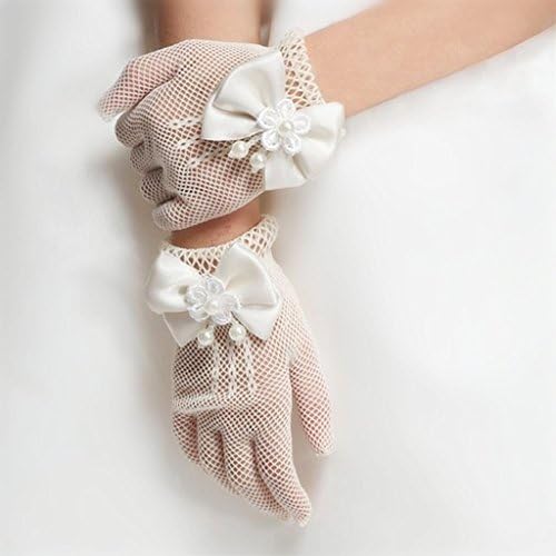 Dreamhigh Wedding Flower Girls Mittens Pearl Bow Bow Fish Luves- White