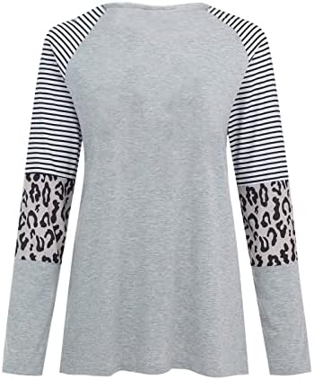 Feliz Natal Feminino Leopardo T-shirt Tops de retalhos de retalhos blocos de túnica de túnica redonda cola de manga longa de manga