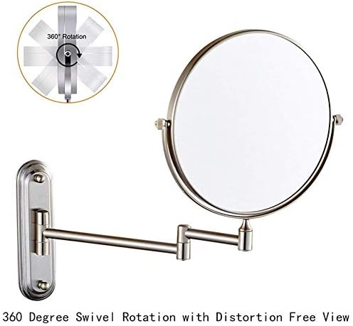 Zaahh 6/8 polegadas espelho de maquiagem montado na parede, espelho de montagem de parede giratória de dois lados, ampliação de