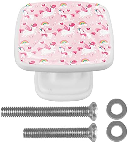 Botões de gabinete de padrões para bebês de unicórnio rosa, gavetas brancas, porta de tração de puxar trajes quadrados armário
