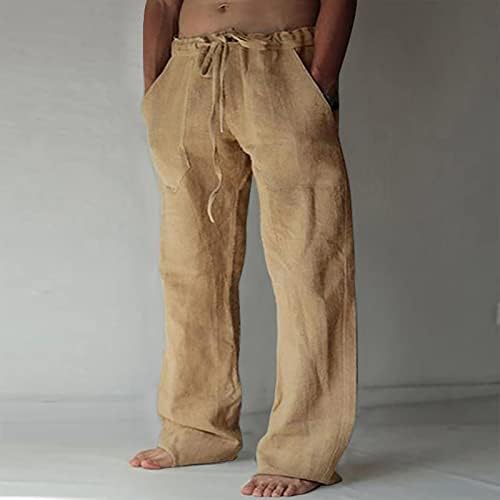 Calças de linho de algodão masculino calça de linho de algodão elástica Poltos de cordão solto calças de calças elásticas ativas