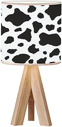 Oepwqiwepz tripé a cabeceira da mesa de mesa luminária de mesa preta de vaca branca de vaca branca de madeira lâmpada de mesa de cabeceira com tonalidade de tecido para linho para quarto de berçário quarto de estar quarto infantil quarto