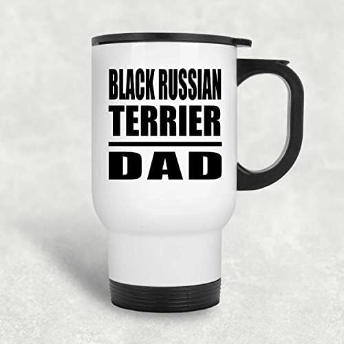 Projetafify pai terrier russo negro, caneca de viagem branca de 14 onças de aço inoxidável copo isolado, presentes