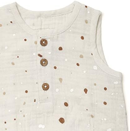 Makemake Organics Organic Cotton Muslin Baby Toddler Kids meninos meninos gênero neutro macacão curto henley manga curta