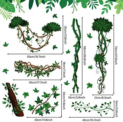 MEFOSS Tropical Florest Plantas de escalada Decalques de parede Decalques de parede de videira verde Vinha de parede