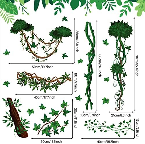 MEFOSS Tropical Florest Plantas de escalada Decalques de parede Decalques de parede de videira verde Vinha de parede Removível Peel & Stick Vines Decalques de parede de vinil Art Sala de estar de estar de estar de estar de sala de aula de sala de aula decoração