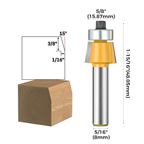 Ferramentas de chanfro, bits de roteador para formação de arestas, haste de 5/16 polegadas 5/8 polegadas de 15 polegadas 15 graus,