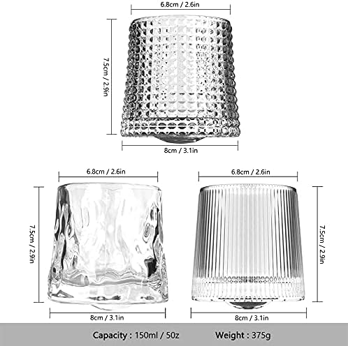 uísque ueecool rochas de rochas, copo de barra de cristal em copo, conjunto de moda antiga dupla rotativa de 3, 6 onças,