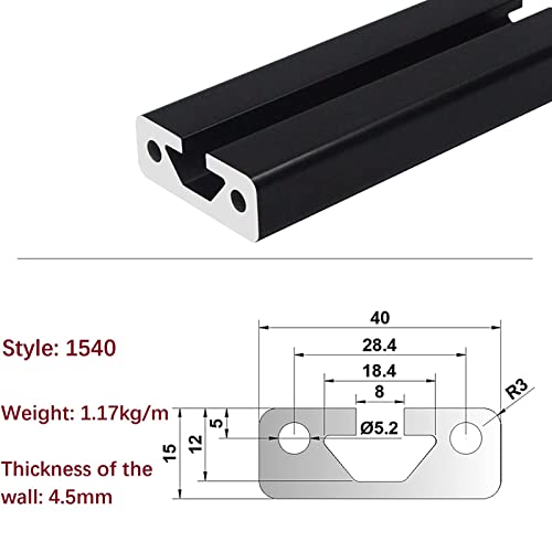 Mssoomm 2 pacote 1540 Comprimento do perfil de extrusão de alumínio 72,44 polegadas / 1840mm preto, 15 x 40mm 15 séries T tipo T-slot t-slot European Standard Extrusions Perfis Linear Guide Lucro para CNC