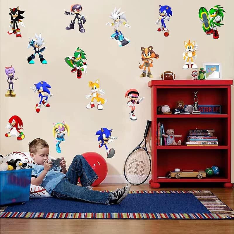 The Hedgehog Sonic Cartoon 3D Broken Wall Game Stickers Setores de parede infantil Sala de estar de fundo adesivos de parede Removável
