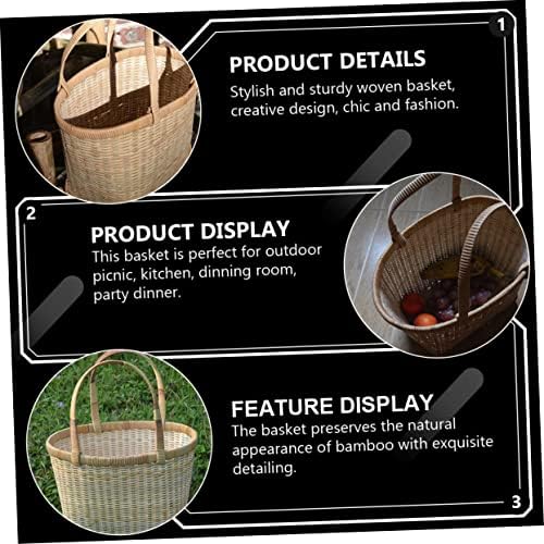 Yardwe 1pc colheita cestas de bambu cestas de armazenamento para brinquedos cestos ao ar livre recipientes de brilho lábio cestas de palha vazias bolsa de vime com alça de armazenamento de alimentos cestas de tecido de tecido