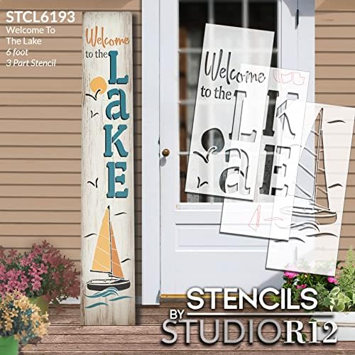 Bem -vindo ao estêncil da placa do lago Porch por Studior12 | Craft DIY Spring Home Decor | Pinte o sinal de madeira de Páscoa