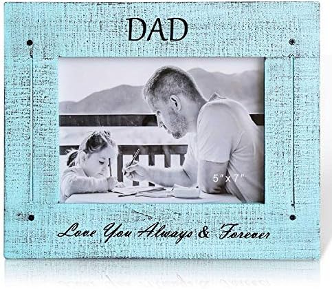 Boluo Dad Picture Frame 5x7 Love Picture Frames Rustic Wood Farmhouse Memorial Wall Hanging ou Tabletop Display, azul angustiado