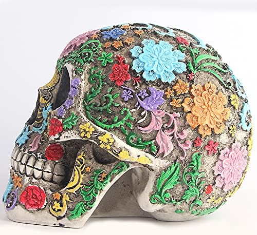 ReadAer Life Tamanho da vida colorida Floral Human Skull Modelo de cabeça adulta