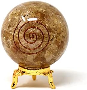 Aashita Creations Citrine Orgonite Energy Sphere Ball com suporte - Natural esculpido 50-60 mm