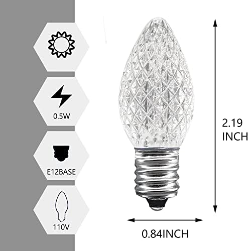 QNIAIE 25pcs C7 LEDs de lâmpadas de reposição de luzes de Natal ao ar livre para decoração de férias, grau comercial, base de candelabra E12, para luzes de cordas externas, à prova d'água e resistência à quebra