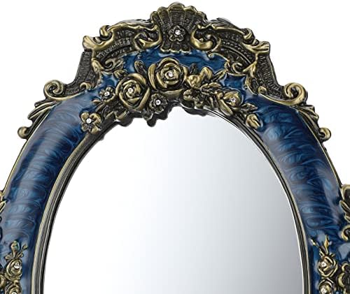 Juxyes Pequeno espelho de molho de mesa espelho de metal vintage com suporte de mesa, espelho de maquiagem de maquiagem