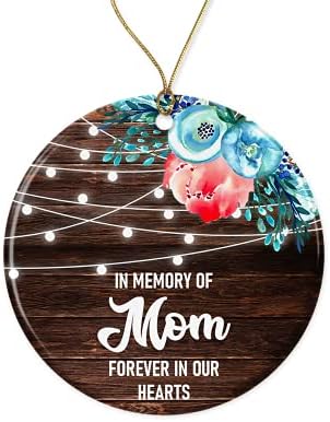 Lillagifts in Memory Of Mom Christmas Ornament - Gift Remembrance Memorial para sempre Our Hearts Ceramic Holida