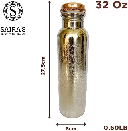 Garrafa de água de cobre pura de Saira-Large 32 Oz-Boost Your Health-enormes benefícios-Manflexado com a perfeição de manutenção