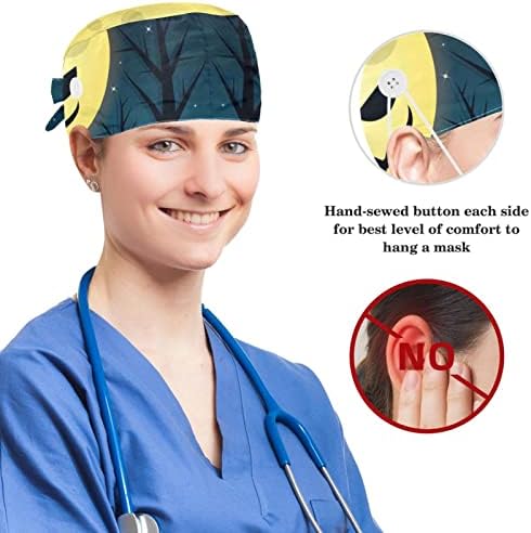 Yoyoamoy Halloween Borth Background Women's Works Caps com botões e banda de suor, Cap cirúrgico ajustável