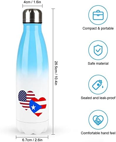 American Porto Rico Heart 17oz Sport Water Bottle Bottle Sport Stainless Acele A vácuo em forma de cola isolada balão esportivo reutilizável