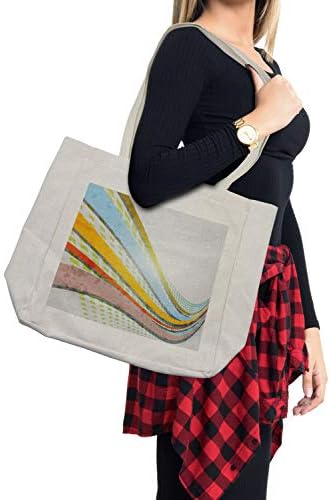 Bolsa de compras de arco-íris vintage de Ambesonne, inspirações de design vintage, listras curvas coloridas e quadrados quadrados,