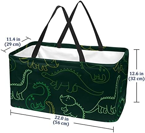 Esboço verde dinossauros padrão de mercearia reutilizável bolsa colapsível saco de utilidade de utilidade cesta dobrável cesta