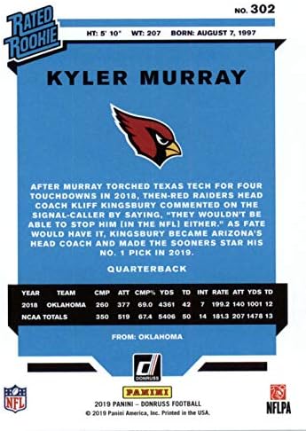 KYLER MURRAY 2019 DONRUSS CURTO CORTE PRESTIDO PROMUTADO CARTO ROOKIE 302 PRICTAÇÃO ESTA PRINCIPAL NFL Draft em seu