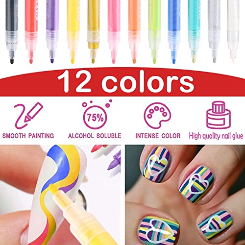 Canetas de unhas conjunta 12 cores canetas de tinta acrílica canetas de ponta fina para desenho de unhas 3D DOTTING FLORAL