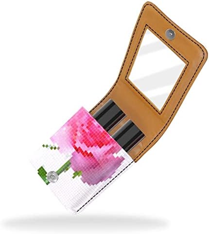 Mini maquiagem de Oryuekan com espelho, bolsa de embreagem Caixa de batom de couro, Mosaico de Flor Rosa Rosa Padrão
