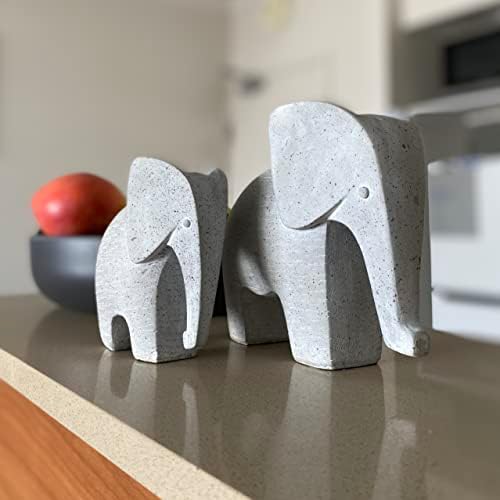 Esculturas de elefantes da casa Huey - 2pcs - figuras de decoração de prateleira artesanais - cinza claro