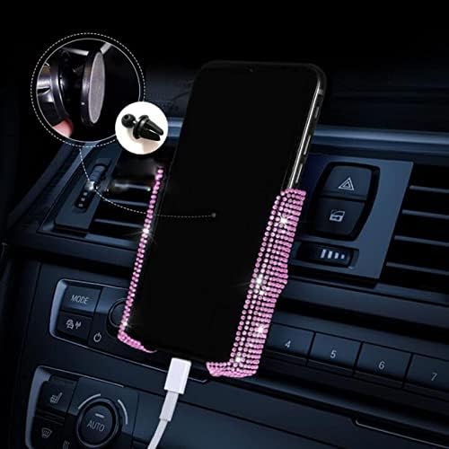 Suporte de telefone de carro Bling de Guorangg, montagem de telefone celular de carro de ar, Universal 360 ° Crystal Affortable Automotor Stand Phone Phone Acessórios para mulheres, rosa