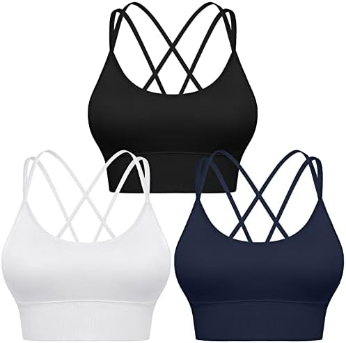 Uratot 3 pacote de pacote feminino feminino back sport bras suport suporta tira acolchoada strappy croft bras cups removíveis yoga treino sutiã
