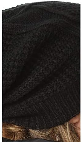 Pluxh Diamond Cable Knit Fleece lined Lingenie Hat Black