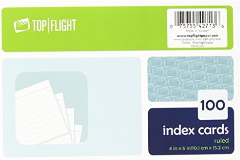 Cartões de índice de vôo superior, governados, 4 x 6 polegadas, branco, 100 cartões por pacote