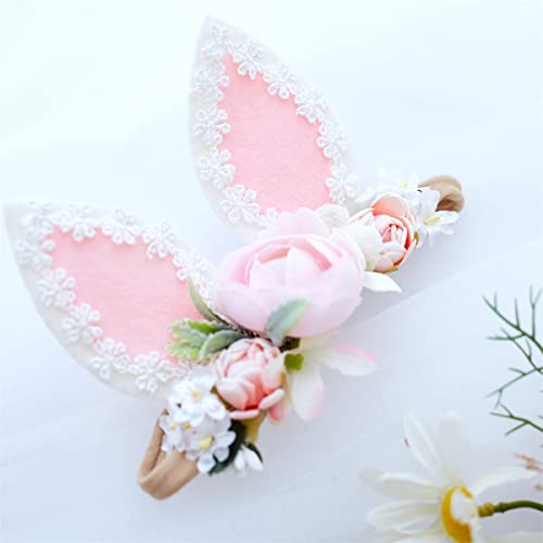 GEZISAN BUNNY BAPELA EAR EAR EAR MENINAS MENINAS FLOR CROWN BUNNY Spring Bands Faras de cabeça recém -nascidas Bandas de cabeça