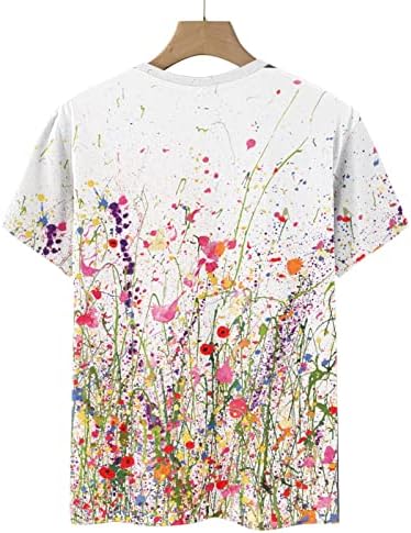 Camiseta de blusa de pescoço para gola e tripulação para mulheres 2023 Manga curta Gráfico de algodão casual solto ajuste