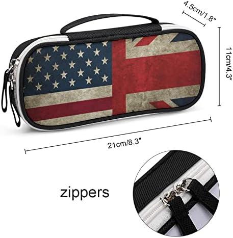 Retro American e o Union Jack Flag Pen Case Pen Pen Saco com Zip Travel Makeup Bag Organizadores para o escritório em casa