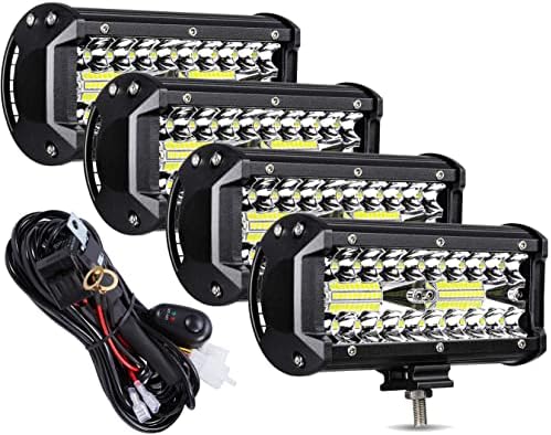 MUVKQC 7 PILH LED LUZ BAR, 4PCS 120W 24000LM LED PODS Spot & Flood Combo Off Road Lights Light Lights Luzes de caminhão