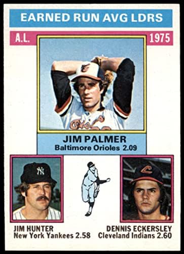 1976 Topps 202 líderes da ERA Jim Palmer/Catfish Hunter/Dennis Eckersley Orioles/Yankees/índios Ex/Mt Orioles/Yankees/índios
